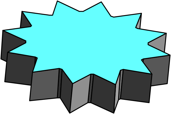 The image shows a cartoon explosion with blue sparks emanating from it against a black background.