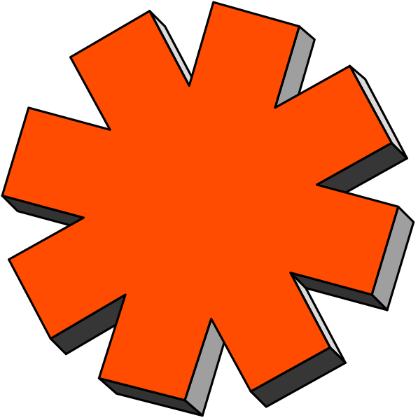 The image shows two red starburst shapes with a white outline against different backgrounds: black for the top half of each shape and gray for the bottom halves.