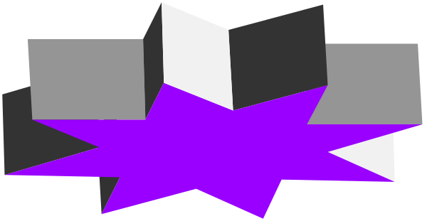 The image shows a pixelated explosion with various shades of purple against a dark background.