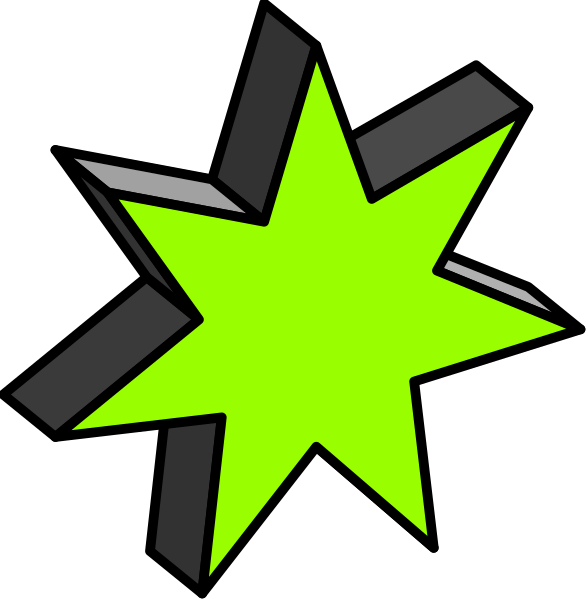 The image shows a sequence of three different colored starburst graphics: black with white outline (top left), yellow with green outline (bottom right) and neon lime green without any outlines in between them, all set against a dark background.