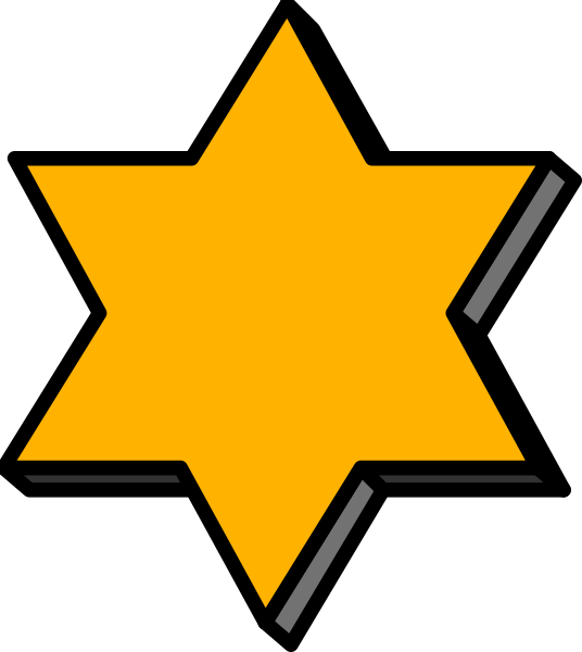 The image shows a stylized Star of David with an orange background on its left side.
