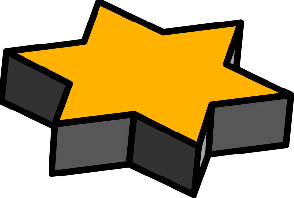 The image shows a stylized graphic of an orange star with black outlines on top of what appears to be three gray blocks arranged in a triangular formation against a dark background.