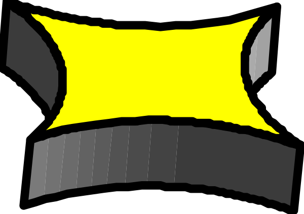 The image shows a black belt with two yellow buckles on it against a gray background.