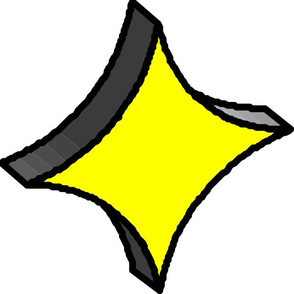 The image shows a stylized graphic of two yellow triangles pointing at each other with black outlines against a dark background.