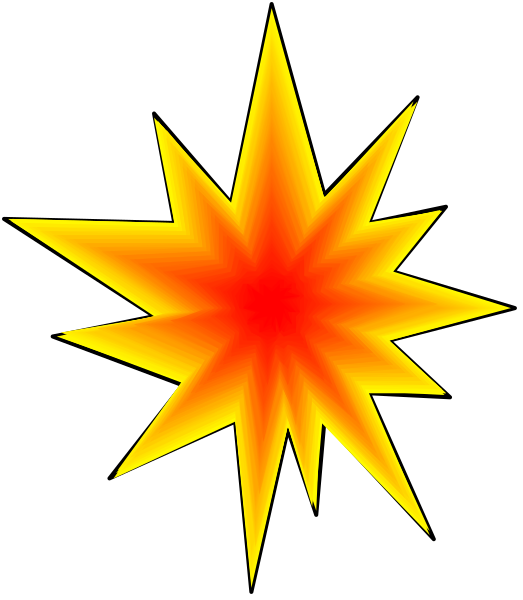 The image shows a bright yellow starburst with eight points against a black background on the left side of an otherwise gray square graphic.