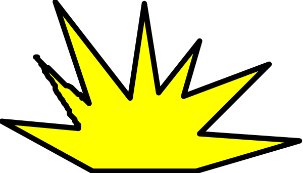 The image shows a stylized graphic of an explosion with yellow rays emanating from it on top of what appears to be a black background; there is no text present in this clip-art illustration.