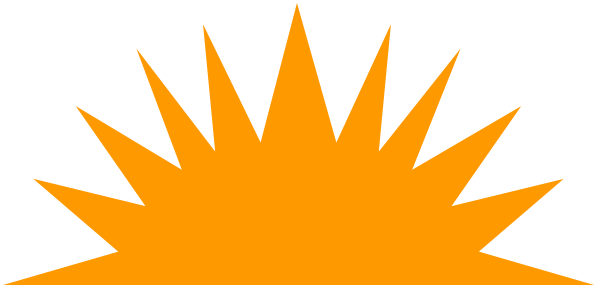 The image shows a stylized sun with rays emanating from it against an orange background on what appears to be a greeting card design.