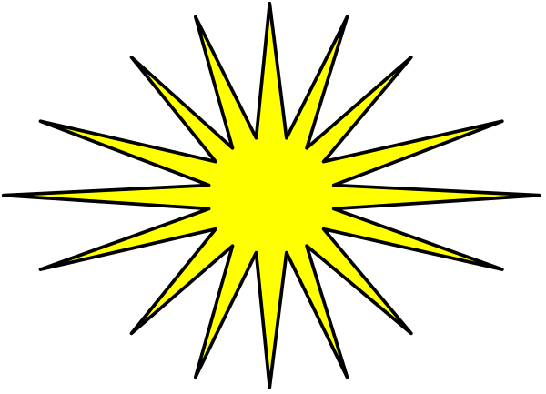 The image shows a bright yellow starburst with black lines radiating outward from it against a dark background.