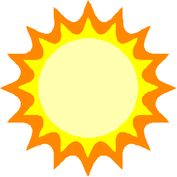 The image shows a simple sun with rays extending outward from its center inside an orange circle on top of what appears to be a yellow background representing the sky.