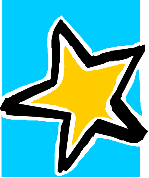 The image shows a blue star with yellow highlights on it against a white background.