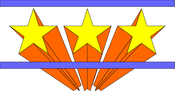 The image shows a graphic with three stars on top of each other against an orange background at the bottom right corner.
