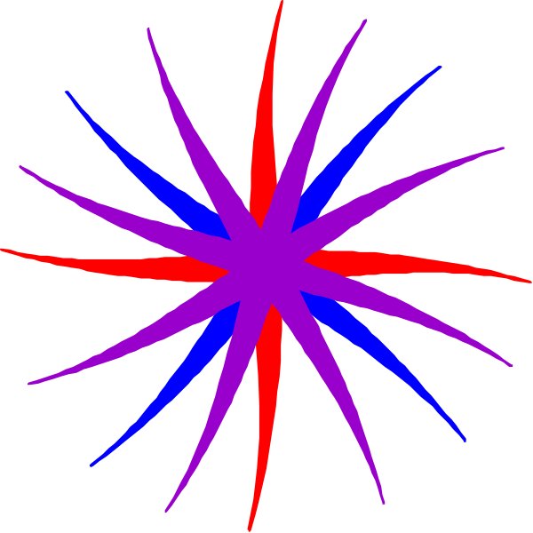 The image shows a purple starburst with red lines radiating outward against a black background.