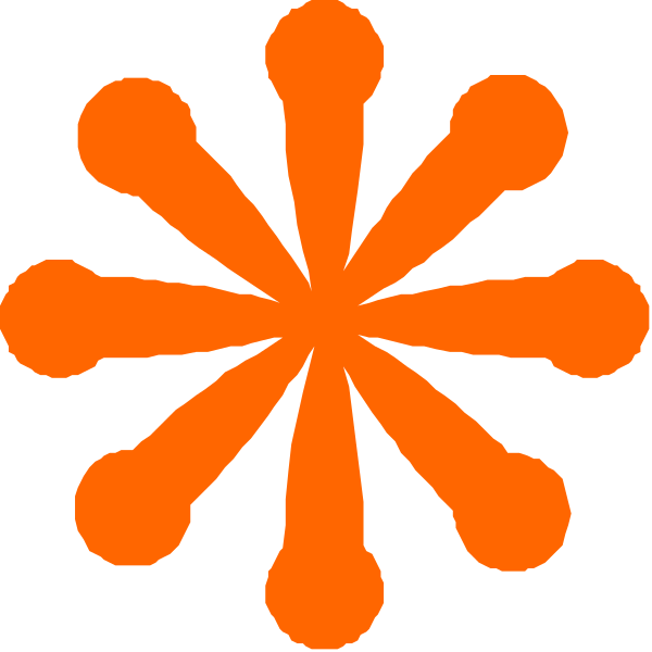 The image shows a stylized orange flower with six petals against an unseen background.