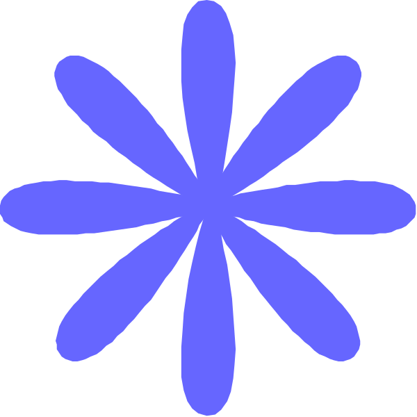 The image shows a blue starburst with six points against a black background on top of another smaller white flower-like shape below it.