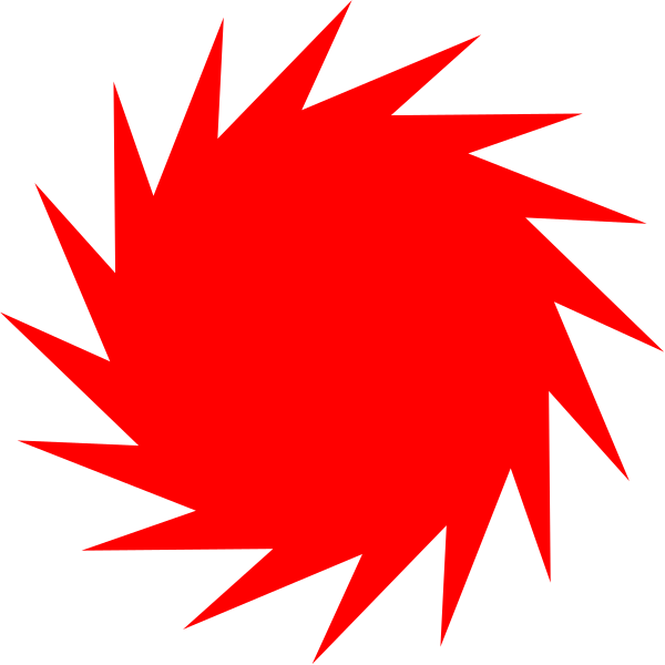 The image shows a red starburst with jagged edges against a black background.