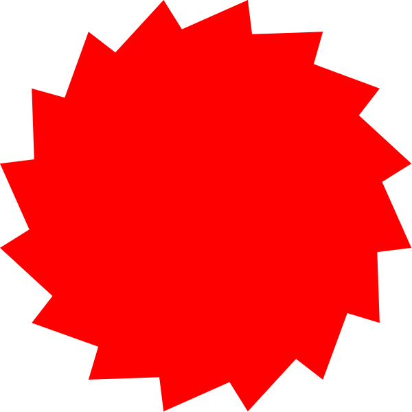 The image shows a red starburst shape with jagged edges against a black background.