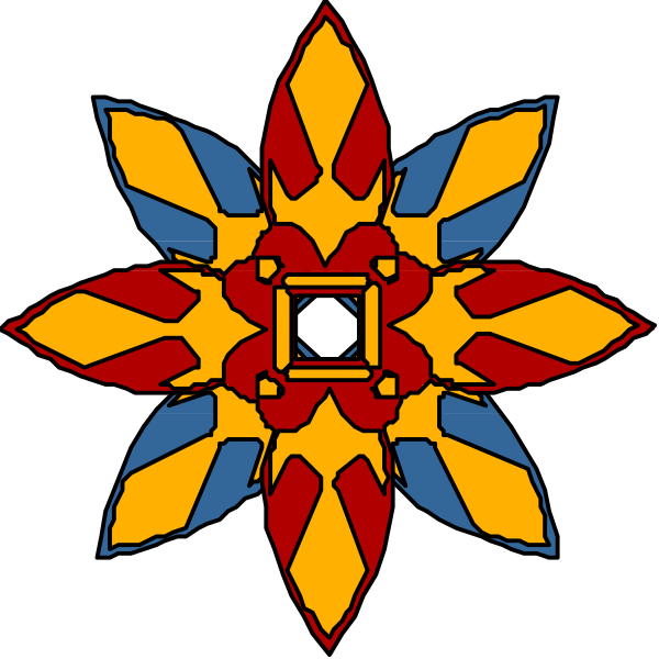 The image shows a stylized sun with eight rays emanating from its center, each ending in an intricate design at their tips.