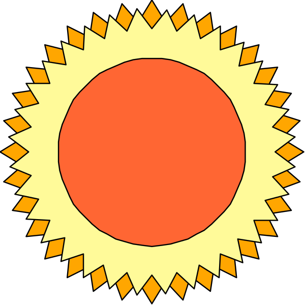 The image shows two suns with rays of light emanating from them against a black background; each has an orange circle in its center representing the sun's surface area.