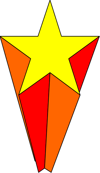 The image shows a stylized red star with an orange outline on top of what appears to be a black background.