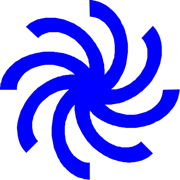 The image shows a blue spiral design with white lines forming concentric circles around it on a black background.