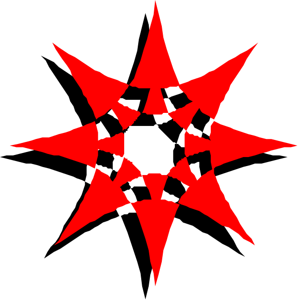 The image shows a red star with eight points against a black background on top of another similar design that is smaller and less detailed in size.