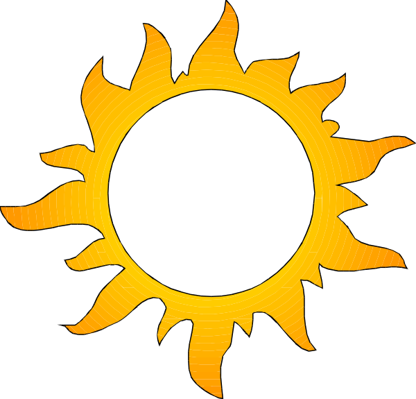 The image shows a black silhouette of an eclipse with rays emanating from it against a white background.