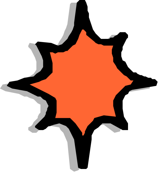 The image shows a stylized explosion with an orange center surrounded by white lines that suggest motion, set against a black background on the left side of the frame.