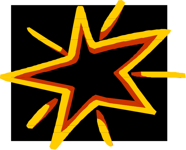The image shows a cartoon explosion with an orange outline around it against a black background.