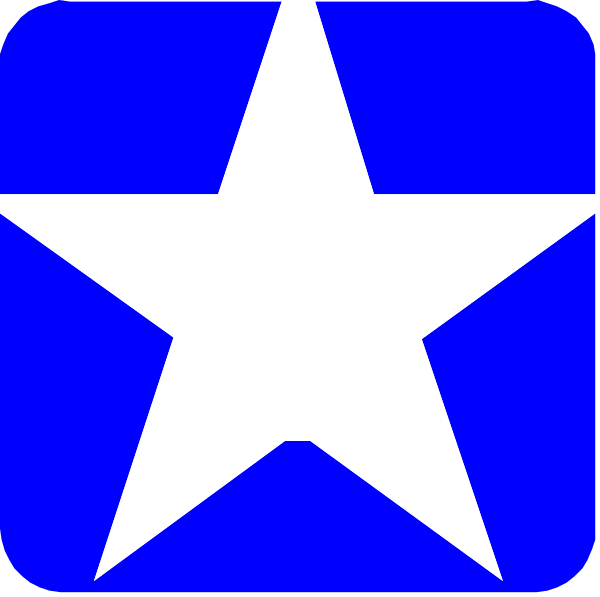 The image shows a blue star with white edges inside an icon that resembles a stylized letter 'C' on top of it against a light background.