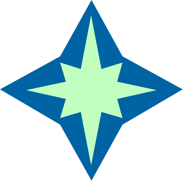 The image shows a stylized compass rose with four cardinal directions marked: North (N), South (S), East (E) and West (W).