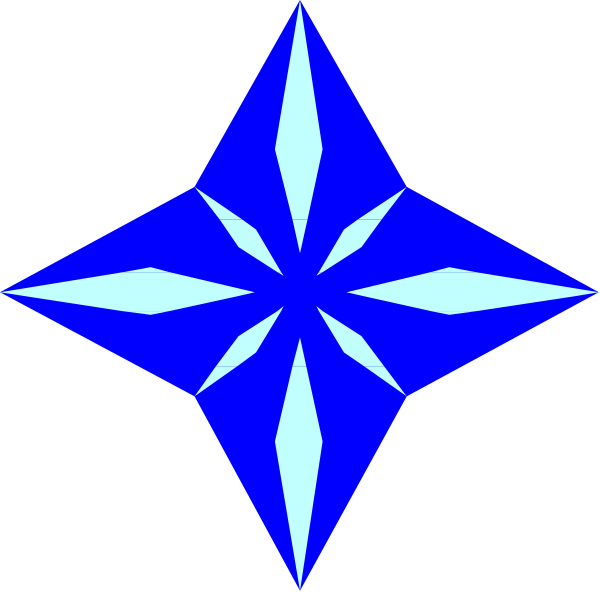 The image shows a blue star with eight points against a black background.