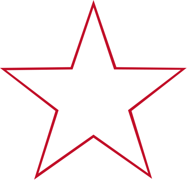 The image shows a red star on top of an outline that resembles a five-pointed star with rays extending outward from it in black color against a white background.