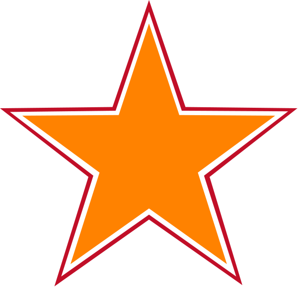 The image shows a red star with an orange outline inside it on top of what appears to be a black background.