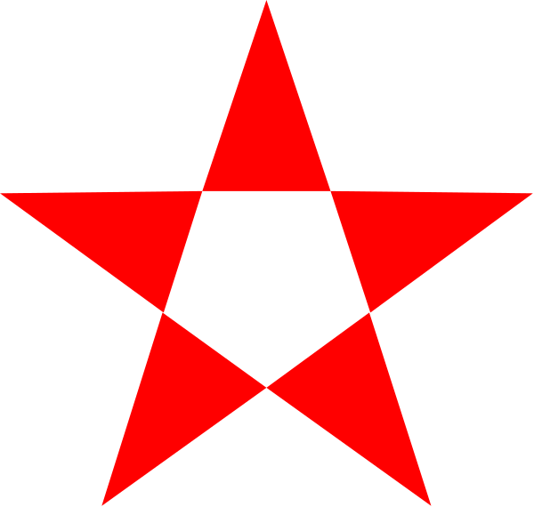 The image shows a red star with five points on it against a black background.