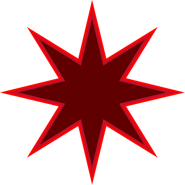 The image shows a red starburst with eight points against a black background.