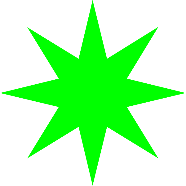 The image shows a bright green starburst with eight points against a black background.