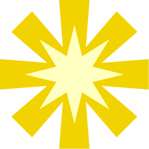 The image shows a stylized yellow starburst graphic with white outlines against a black background.