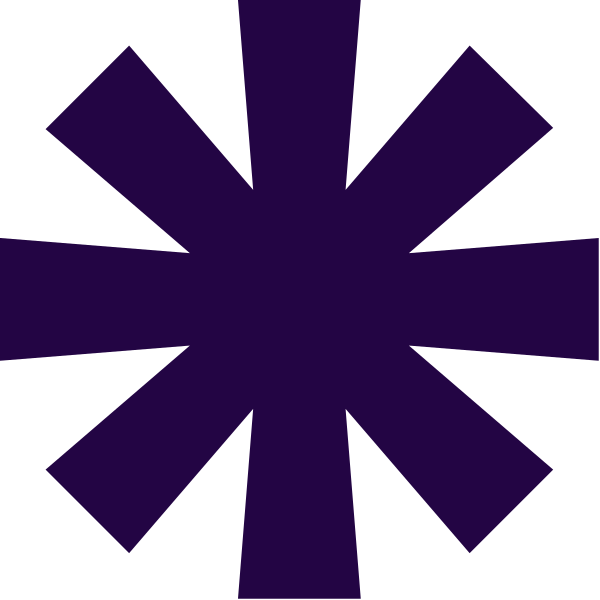 The image shows a purple starburst graphic with eight points against a black background.