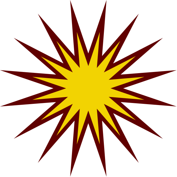The image shows a bright yellow starburst with red edges against a black background.