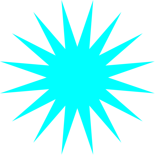 The image shows a bright blue starburst with white outlines against a black background.