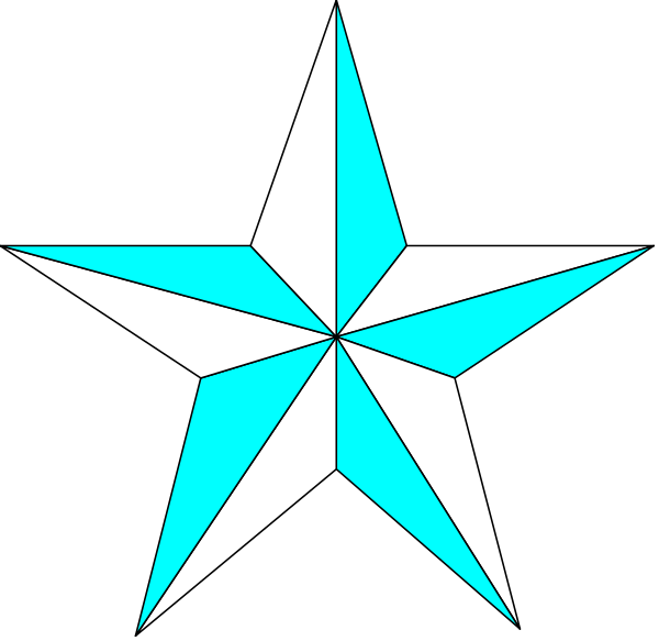 The image shows a blue star with white outlines against a black background.
