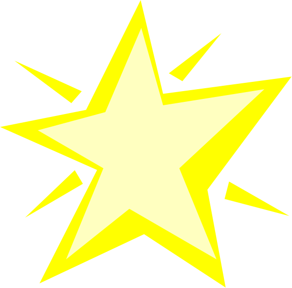 The image shows a bright yellow starburst with black outlines against a dark background.