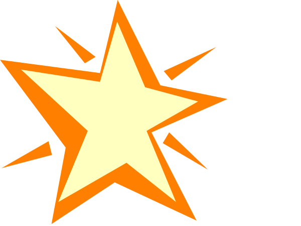 The image shows a bright orange starburst with smaller white stars around it on an otherwise dark background.