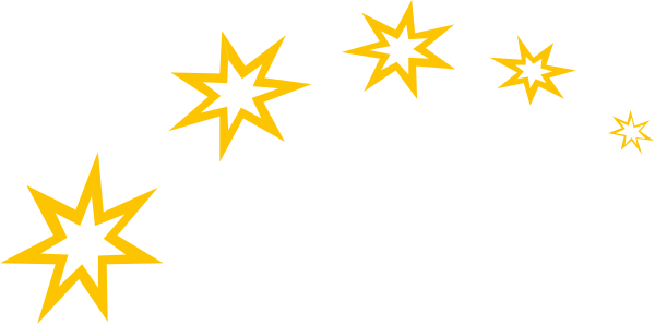 The image shows a black background with yellow stars of various sizes scattered across it from left to right.