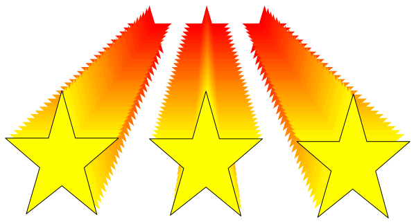 The image shows a graphic of five yellow stars with orange flames at their bases arranged vertically against an unseen background.