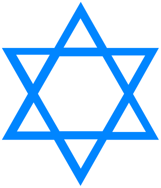 The image shows a blue Star of David on top of another star with six points against a black background.