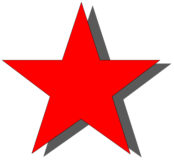 The image shows a red star with an outline of gray stars on it against a black background.