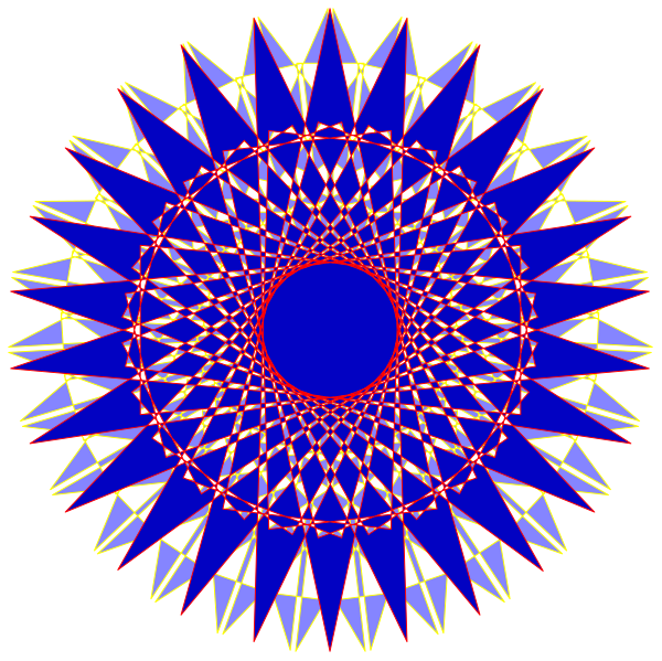 The image shows a symmetrical blue star with white lines forming its shape against a black background.