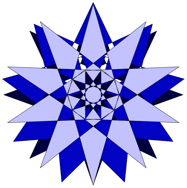 The image shows a blue star with eight points against a black background.