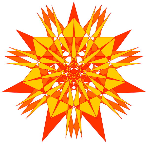 The image shows a symmetrical pattern with red lines forming an intricate design that resembles a flower-like shape in black against a white background.